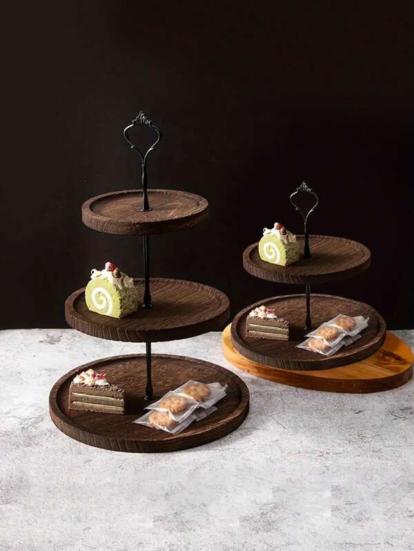 1 set Support à gâteau/dessert à 2/3 niveaux en bois. Support de présentation pour fruits et collations. Plateau brun, support pour desserts, support de décoration de gâteau multicouche. Pour la cuisine, la décoration de table de salle à manger, les décorations de mariage, les fournitures de fête.