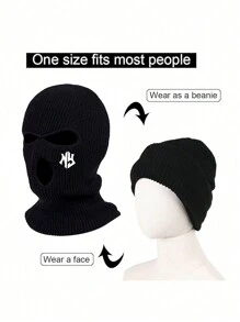 1 件时尚拉法帽 3 孔滑雪面罩字母刺绣面罩全脸面罩冬帽派对面罩限量刺绣礼品豆豆帽秋季服装 - 彩色 - 查看 4