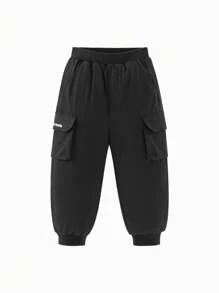 mini bala Boys' Three-Proof Warm Pants Waterproof, Oil-Resistant Winter Collection - Black - View 4