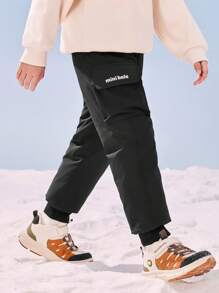 mini bala Boys' Three-Proof Warm Pants Waterproof, Oil-Resistant Winter Collection - Black - View 3