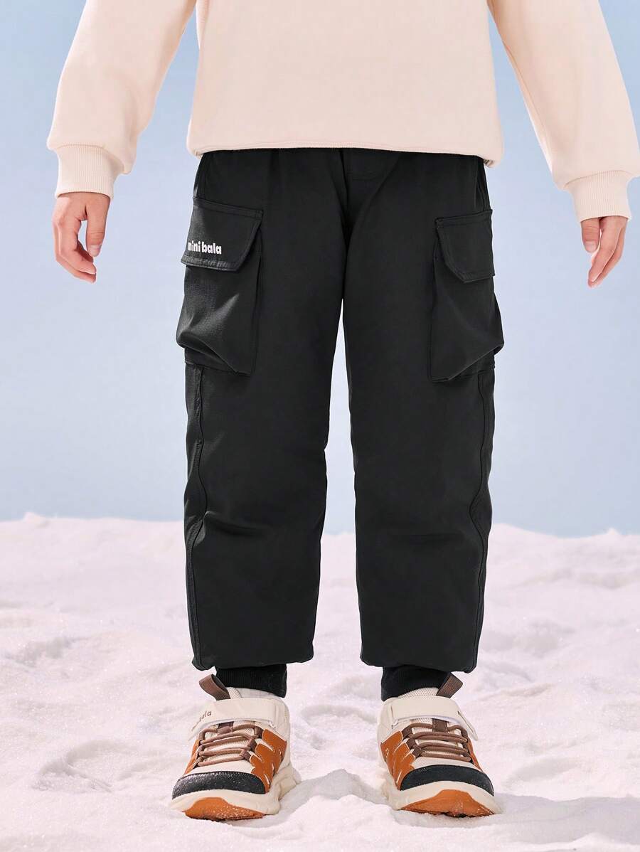 mini bala Boys' Three-Proof Warm Pants Waterproof, Oil-Resistant Winter Collection - Black - View 1