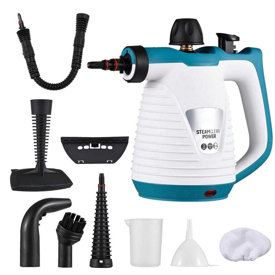 Máy làm sạch hơi nước cầm tay, Máy làm sạch hơi nước gia đình kèm 9 bộ phụ kiện, Máy làm sạch hơi nước áp suất nhiệt độ cao 1050W (Màu xanh) - Phích cắm loại EU E (220-240V) - Xem 1