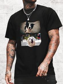 Áo phông nam phong cách bạn trai cá nhân hóa tùy chỉnh Thiết kế hình in của riêng bạn bằng cách thêm ảnh của riêng bạn (Ảnh tự sướng/Ảnh gia đình/Ảnh thú cưng/Ảnh bạn bè/Tiệc tùng/Nhóm/Bạn trai/Bạn gái/Thú cưng/Đồng phục cặp đôi/Đồ công sở) - màu đen - Xem 5