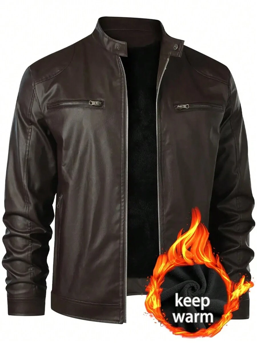 Men's PU Leather Jacket, Autumn/Winter, Thermal Lined, Thickened, Retro Motorcycle Coat