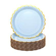 10pcs/20pcs Light Pink Scalloped Paper Plates With Gold Foil 7 Inches 9 Inches Disposable Paper Party Plates Decorative Dinner Paper Plates For Cake Dessert Birthday Bridal Shower Wedding Gender Reveal Party Supplies - Light Blue - View 6