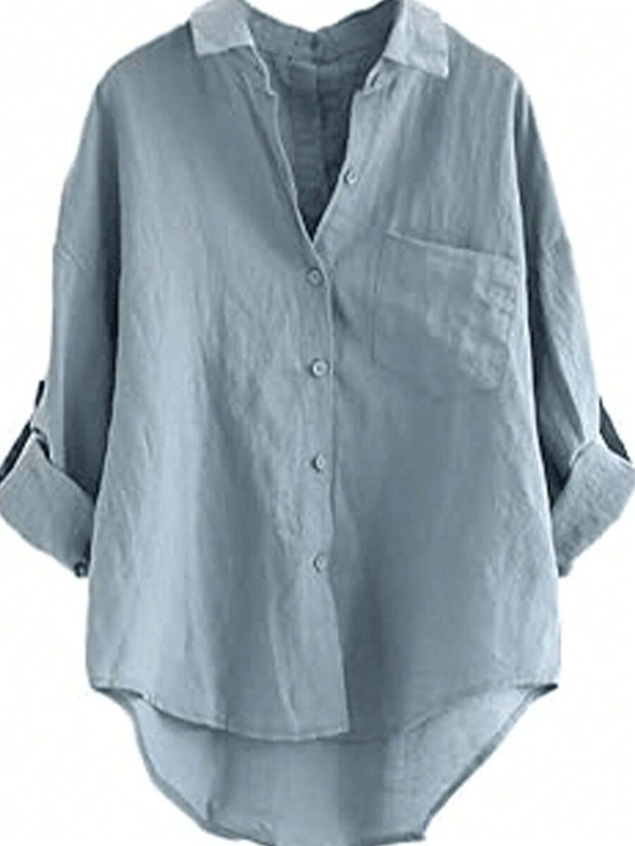 New Casual Design Button Down Long Sleeve Shirt - Light Grey - View 1