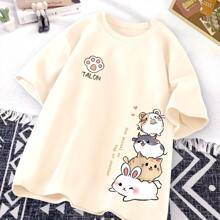 Women's Basic Cotton T-Shirt Bunny Cat Cute - Kem - Xem 1