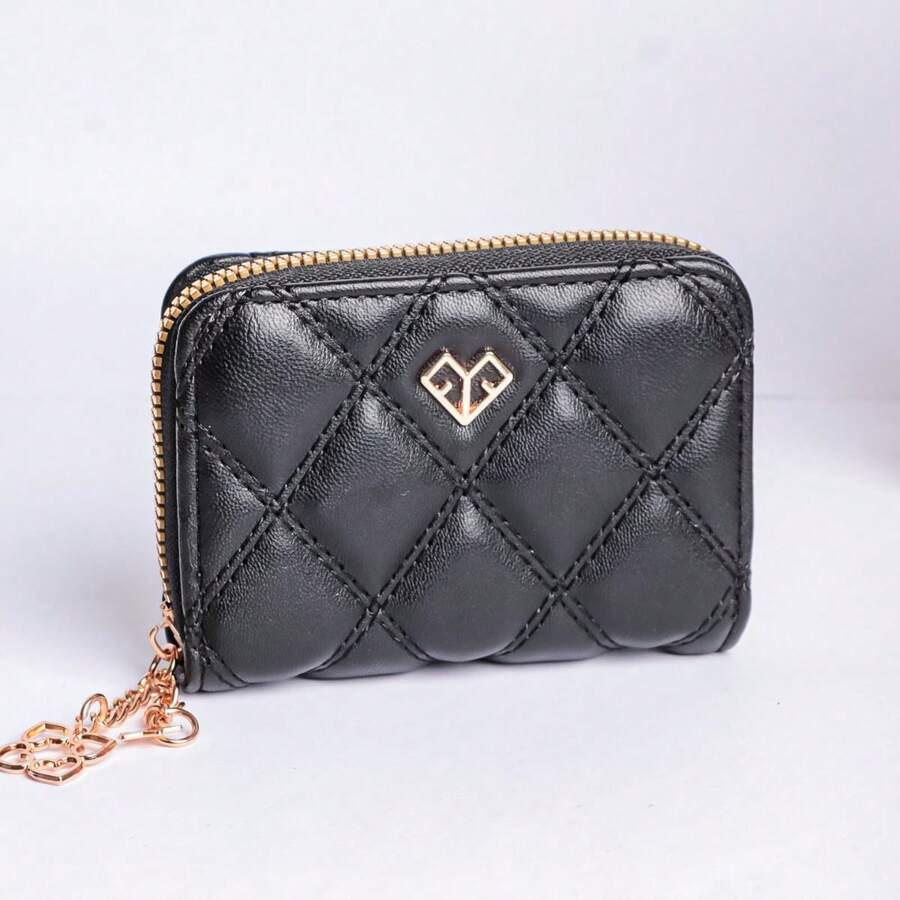 Small Women's Wallet, Card Holder, Money, CNH With Zipper, Key Ring And Padded Compartments - màu đen - Xem 1