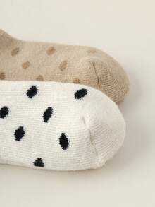 3 Pairs Winter Thickened Mid-Calf Socks For Women, Warm Polka Dot Merino Wool Blend Crew Socks - Multicolor - View 9