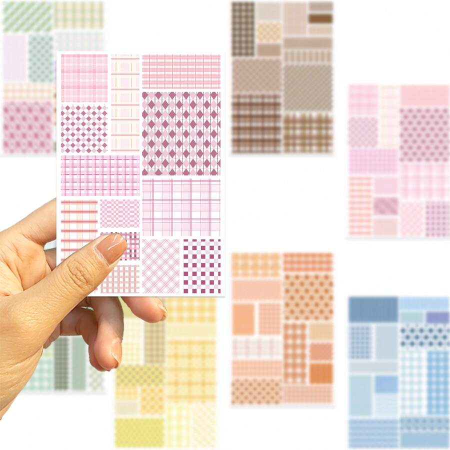 8Sheets/Pack Colored Grid Theme Graffiti Stickers, Cartoon Handmade DIY Puzzle Stickers - Multicolor - View 1