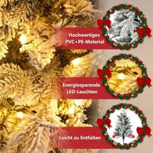 LILIIN Kunstlicher Weihnachtsbaum 150 cm 180 cm 210 cm Premium Tannenbaum Künstlich mit Schnee-Effekt und Beleuchtung LED Warmes Weiß Naturgetreuer Christbaum mit Metallständer für Weihnachten-Dekoration - 150 cm - Übersicht 2