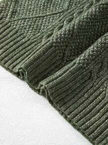 Acelitt Olive Green Textured Pattern Oversized Loose Knit Sweater Dress For Women, Autumn/Winter - Olive Green - View 12