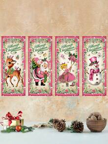 4 lá cờ treo biểu ngữ Giáng sinh màu hồng, họa tiết người tuyết Santa Elk, vải nền biểu ngữ cửa Polyester, vải nền rèm cửa Giáng sinh, vật dụng trang trí Giáng sinh vui vẻ, đồ trang trí nhà cửa, đồ trang trí tiệc Giáng sinh, đồ trang trí treo nền tường cửa sổ, quà tặng Giáng sinh năm mới 2025, Giáng sinh - ông già Noel màu hồng - Xem 2