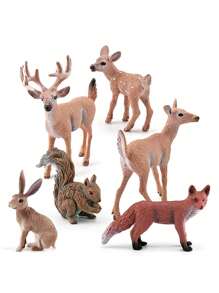 Conjunto de 6 peças/conjunto de modelos de estatuetas de animais realistas, veado de cauda branca, raposa vermelha, esquilo, combinação de coelho, decoração de rena para mesa, adequado para crianças de 3+ anos, presente de feriado/aniversário, aprendizado de ciências, caixa de areia