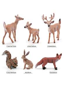 Conjunto de 6 peças/conjunto de modelos de estatuetas de animais realistas, veado de cauda branca, raposa vermelha, esquilo, combinação de coelho, decoração de rena para mesa, adequado para crianças de 3+ anos, presente de feriado/aniversário, aprendizado de ciências, caixa de areia