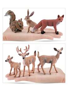 Conjunto de 6 peças/conjunto de modelos de estatuetas de animais realistas, veado de cauda branca, raposa vermelha, esquilo, combinação de coelho, decoração de rena para mesa, adequado para crianças de 3+ anos, presente de feriado/aniversário, aprendizado de ciências, caixa de areia