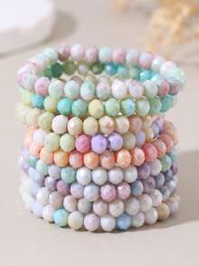 NAIZHU 1 件时尚糖果色几何串珠手链，适合孩子、朋友的百搭甜美珠宝礼物 - 彩色 - 查看 1