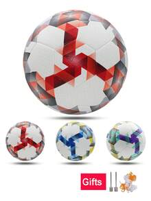 1 个标准尺寸 5 号足球手工贴面 PU 皮革训练足球耐用耐磨个性化男女通用足球高弹性防水专业球门适合青少年成人室内/户外运动比赛学校比赛沙滩游戏和娱乐，配有气针和网袋 - 彩色 - 查看 2