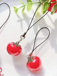 Dây đeo điện thoại di động hình quả dâu tây cà chua giả U Disk Key Pendant Bag Quà tặng sinh nhật mặt dây chuyền điện thoại di động phong cách đồng quê - Nhiều màu - Xem 2