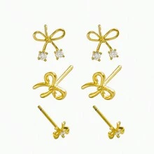 1 套女士耳环套装，蝴蝶结铜锆石设计耳钉，优雅百搭，送给女朋友的完美礼物，适合日常服装、婚礼和派对 - 彩色 - 查看 5