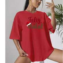 Women's T-Shirt Merry Christmas T-Shirt Women's Fashion T-Shirt - 紅色 - 查看 1