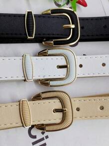 3 Pieces Leather Belt With Buckle 2.3CM - 白色+杏色+黑色 - 查看 4