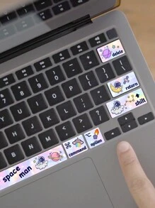 1 set de stickers de clavier rose rêveur et violet - motif mignon d'astronaute de bande dessinée, convient pour les ordinateurs portables Pro13.3 pouces, en matériau PVC jouant le rôle d'embellissement du clavier de l'ordinateur portable anti-rayures, soit à décoller et à coller, soit de 4,72*4,01 pouces