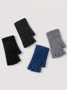 1 Cặp Găng tay len nửa ngón màu trơn ấm áp mùa đông phiên bản Hàn Quốc dành cho nam bằng len dày chống lạnh viết tay - Màu be - Xem 2