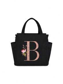 Geantă de prânz izolată personalizată cu identificare a primei litere - Geantă Bento caldă din pânză, închidere cu fermoar, căptușeală din folie de aluminiu de mare capacitate, potrivită pentru designul primei litere la serviciu și la școală, școli și activități în aer liber - Ușor de curățat, design compact, impermeabil, cutie de prânz, geantă de prânz pentru femei, geantă de picnic pentru profesori, geantă frigorifică pentru camping, geantă frigorifică pentru sală de clasă, geantă de picnic pentru femei, geantă de damă pentru școală, accesorii școlare, articole școlare