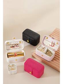 1PC/2pcs Mini Jewelry Organiser, PU Jewelry Box, Travel Portable Jewelry Holder, Ring Box Earring Organizer To Gifts For Women