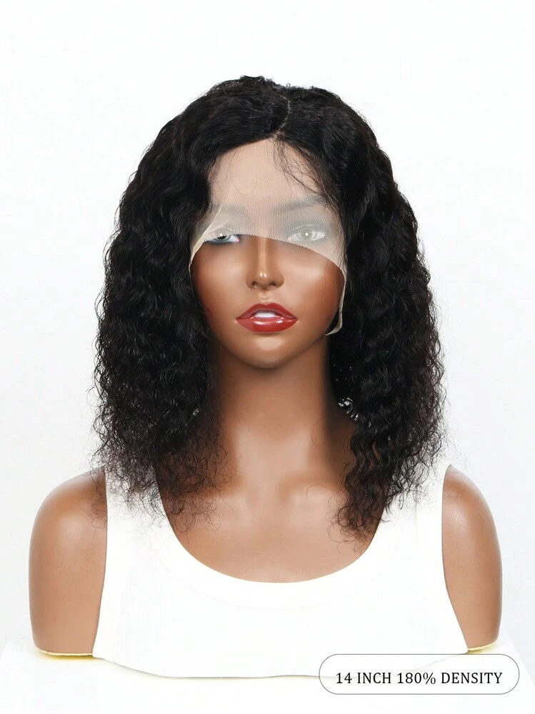 Side Part Bob Wig Water Wave Human Hair Glueless Wet And Wavy Curly Human Hair Wig For Women 180% Density Lace Front Wigs - Natural & Black - View 3