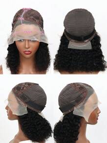 Side Part Bob Wig Water Wave Human Hair Glueless Wet And Wavy Curly Human Hair Wig For Women 180% Density Lace Front Wigs - Natural & Black - View 7