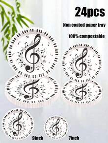 Juego de 24 piezas, hecho de materiales que incluyen platos de papel desechables, platos de papel con tema de notas de piano, platos de papel de 7 pulgadas, cartón de 9 pulgadas, platos de fiesta desechables, materiales, platos de papel, accesorios de fiesta, decoraciones de fiesta, platos para postres, utilizados para fiestas, reuniones, barbacoas, picnics, campamentos, regalos para mamá, fiestas temáticas de cumpleaños y juegos de cubiertos, platos, pañuelos, vasos de papel, decoración del hogar - Multicolor - Ver 2