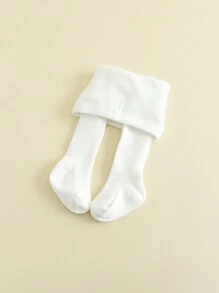 1雙秋冬保暖兒童軟舒適緊身褲，黑色/白色女童打底褲，適合日常穿著 - 白色 - 查看 8