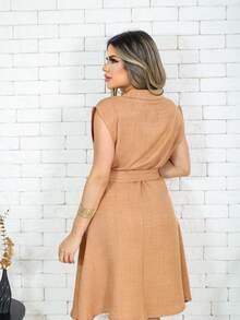 PLAIN WOMEN'S DRESS WITH BELT NEW COLLECTION - Màu Khaki - Xem 6