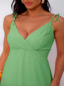Women's Long Dress With Side Slit, Crossed Neckline And Thin Straps, Viscolinho - 查看 2