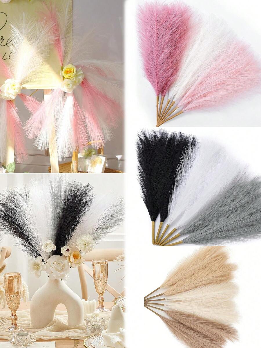 9 件混色仿蒲苇装饰，人造蒲苇蒲苇花卉蓬松假植物落地花瓶填充物适用于厨房家居波西米亚风装饰、房间、派对、婚礼装饰、新年装饰、2025 新年 - 彩色 - 查看 1