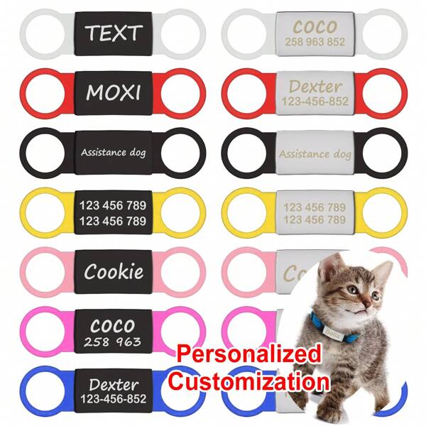 Etiqueta de identificação de metal personalizada para animais de estimação, faixa elástica de placa de informações personalizada