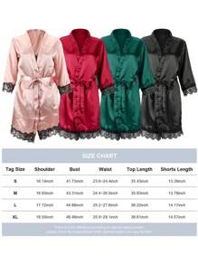 Women's Stain Pajamas Set 4Pcs Sexy Lingerie Floral Lace Trim Cami Shorts Panties Loungewear Comfy Nightwear Lightweight Sleepwear With Robe - màu đen - Xem 5