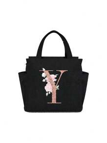 Geantă de prânz izolată personalizată cu identificare a primei litere - Geantă Bento caldă din pânză, închidere cu fermoar, căptușeală din folie de aluminiu de mare capacitate, potrivită pentru designul primei litere la serviciu și la școală, școli și activități în aer liber - Ușor de curățat, design compact, impermeabil, cutie de prânz, geantă de prânz pentru femei, geantă de picnic pentru profesori, geantă frigorifică pentru camping, geantă frigorifică pentru sală de clasă, geantă de picnic pentru femei, geantă de damă pentru școală, accesorii școlare, articole școlare