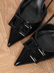 On feet& in love Plus Size & Extra Wide Square Toe Fashion Button Decor Women High Heel Pumps, Suitable For Dresses, Weddings, Commuting And Versatile Wear,Kitten Heels