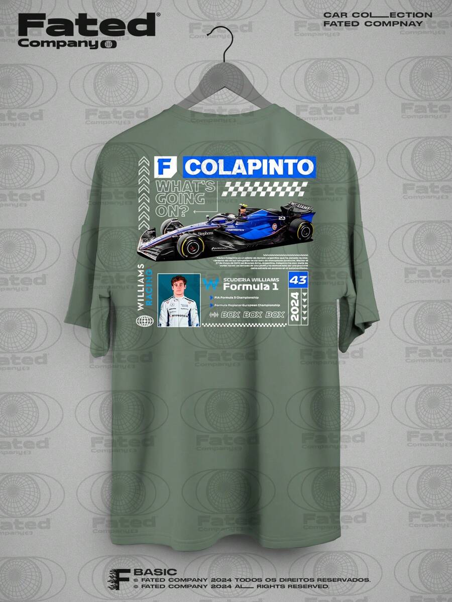 T-Shirt Driver Franco Colapinto #43 Williams Team - Fated Car 100% Cotton - 綠色 - 查看 1