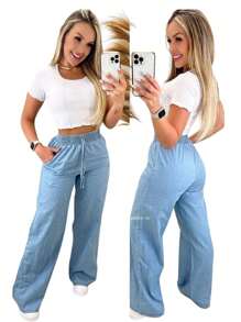 Women Jeans - 淺色水洗藍 - 查看 3