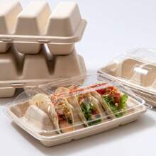 10pcs Disposable Taco Box Cornbread Tray Crispy Taco Shell Packaging Box Mexican Flatbread Take Out Packing Box Disposable Paper Pulp Takeaway Containers - Beige - View 3