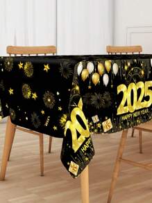 1 件 130 * 220 厘米黑金新年快乐派对桌布，一次性塑料矩形桌布适用于 2025 年除夕装饰，气球烟花桌布完美装饰家庭仪式派对房间桌子，节日派对礼物桌面装饰桌面装饰品，圣诞节 - 彩色 - 查看 6