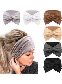 1/6 Confezioni di fasce per capelli turbante per donne, fasce vintage larghe per capelli annodate, accessori carini per capelli, turbante, fascia antisudore, fascia per capelli - Multicolore - Visualizzare 22