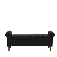 62" Bedroom Tufted Button Storage Bench Modern Fabric Upholstered Ottoman Window Bench Rolled Arm Design For Bedroom Living Room Foyer Black - Black + Fabric + Foam as Pic - View 13