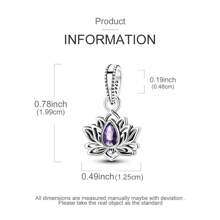 925 Sterling Silver Elegant Purple Artificial Zirconia Lotus Charm Pendant Fit Bracelet Necklace Yoga Chakra Healing Stone Bar Necklace Female Balance Banquet Fine Jewelry Couples Holiday Party Anniversary Gift