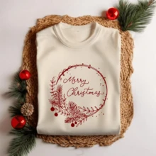 Unisex Christmas T-Shirt Merry Christmas Branch Twig Personalized Elegant Premium Fabric Print 10 - Rỉ Nâu - Xem 2