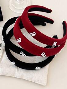 1pc Elegant Velvet Headband With Pearl Bow Decor, Suitable For Washing Face, Makeup, Daily, Evening Party And Holiday Celebration In Autumn & Winter